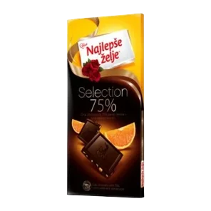 Cokolada Najlepse Zelje Crna 75% Narandza 75g